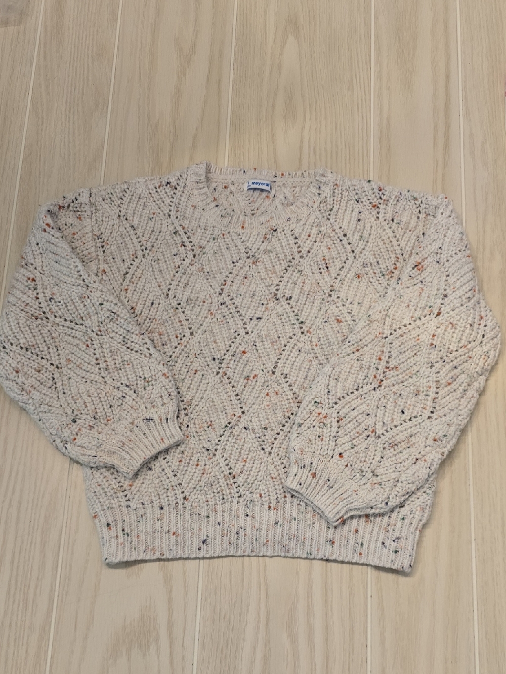 Mayoral Cream Speckled Knit Crewneck Sweater Girls 8 D019